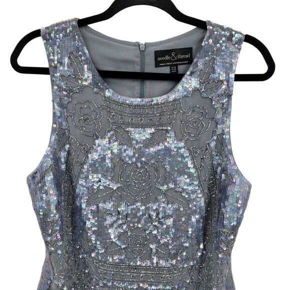 Revolve Needle & Thread Dress Dust Lace Mini Sequined Formal Sheath Dust Blue 10 - Picture 5 of 16